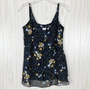 CAbi XS Navy Floral Sleeveless Blouse